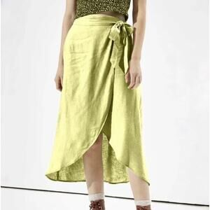 American Eagle Pastel Yellow Side Tie Wrap Midi Skirt Neon Spring Size Medium